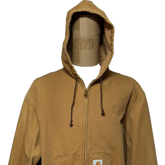 Vintage Carhartt Jacket Mens 2XL Brown Canvas Full Zip Hooded Thermal Coat JR106 - Picture 7 of 11